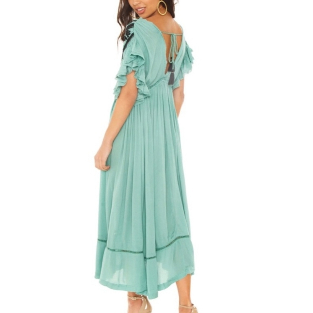 Free People Will Wait For You Midi Dress Embroidery Lace Oversized Green Sm NWT - Picture 8 of 16